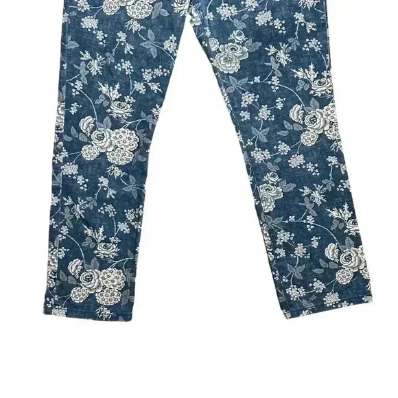 RALPH LAUREN LRL JEANS CO BLUE & CREAM FLORAL SLIM STRETCH ANKLE JEANS Size 12P - Picture 3 of 6